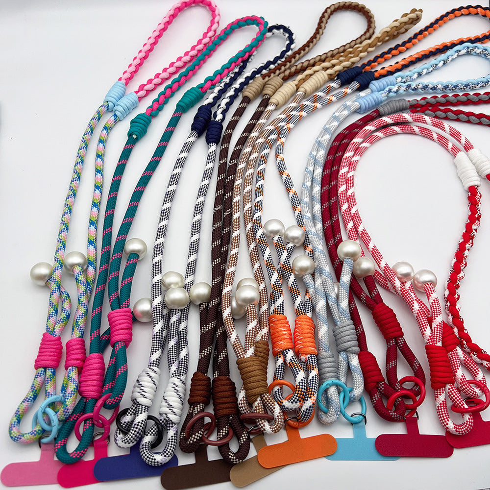 Twisted Adjustable Crossbody Phone Strap with Tether Tabs – Hand Woven Long Wristlet & Hand Lanyard