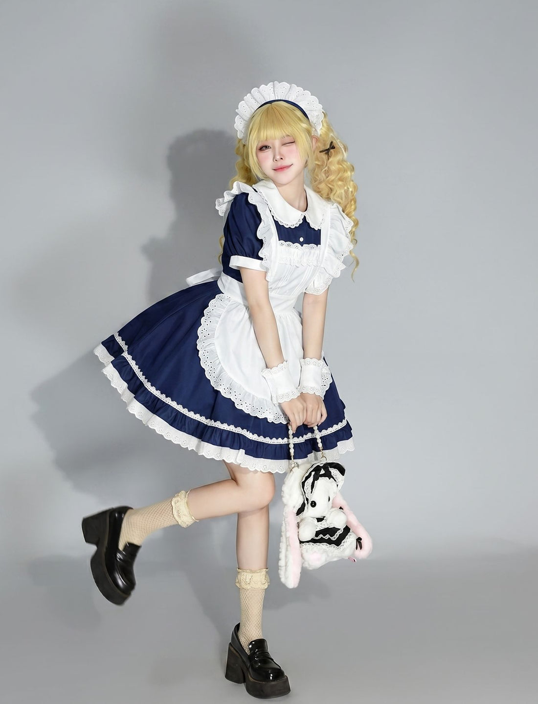 Navy Blue Classic Maid Outfit Cosplay Cafe Maid Lolita Dress