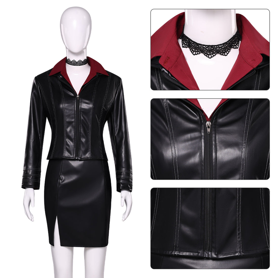 Resident Evil Ada Wong Black Leather Suit Cosplay Costumes Halloween Themed Carnival Outfit