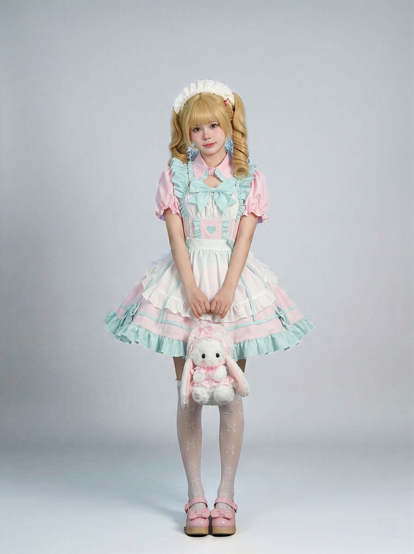 Enchanting Pink Lolita Maid Outfit Streamers Cosplay Dress