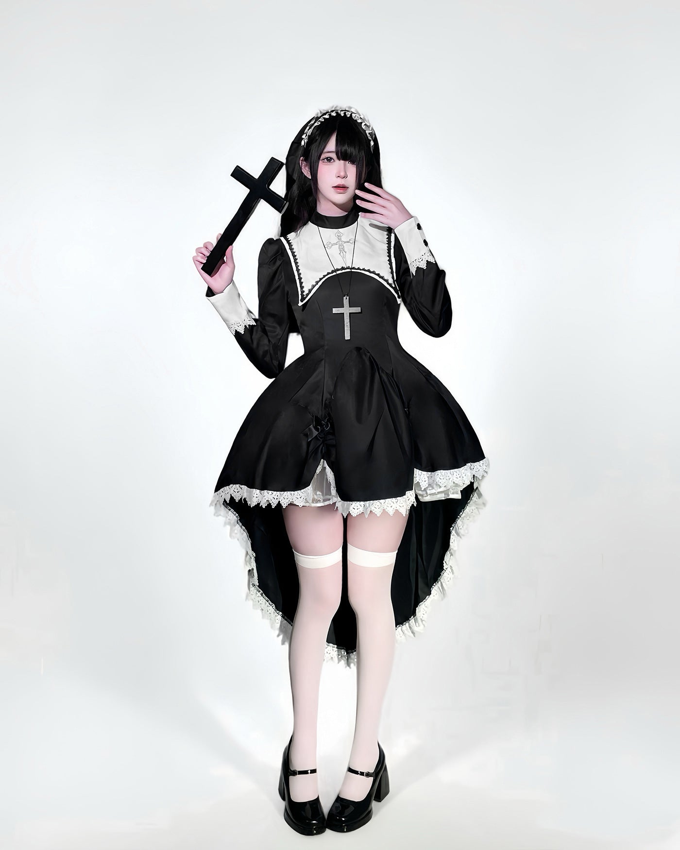 Dark Cross Halloween Back Train Dress Outfit Cosplay Costumes
