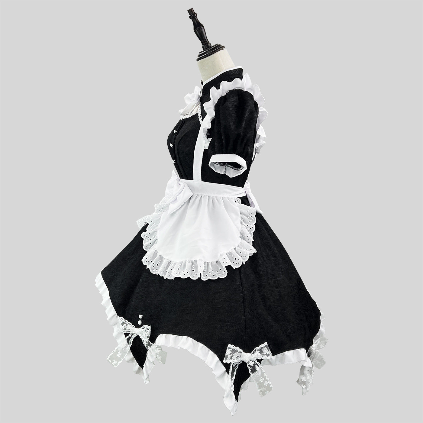 Black & White Jacquard Chinese Qipao Maid Outfit Lolita Cosplay Dress