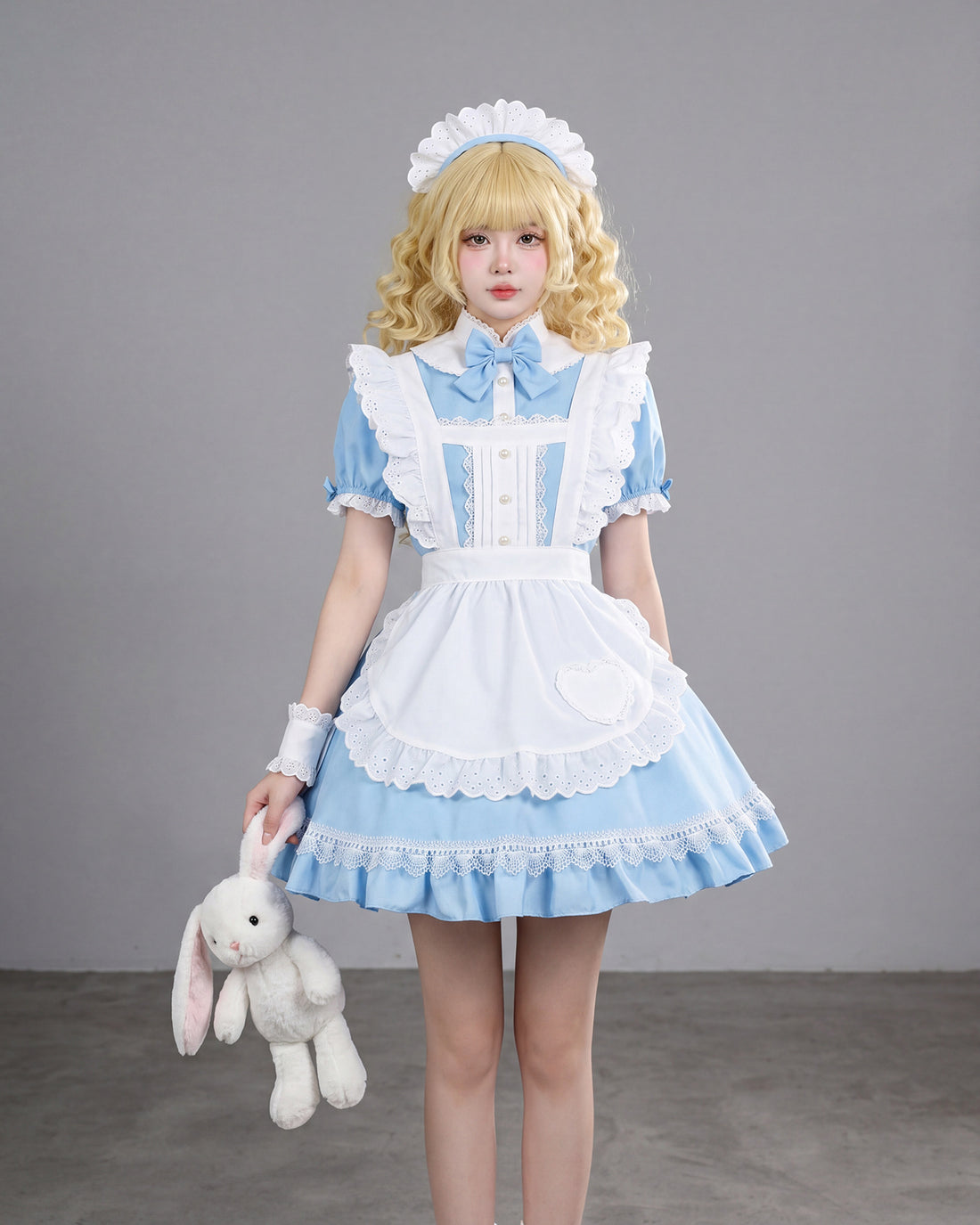 Blue White Alice Maid Outfit Lolita Streamer Cosplay Dress