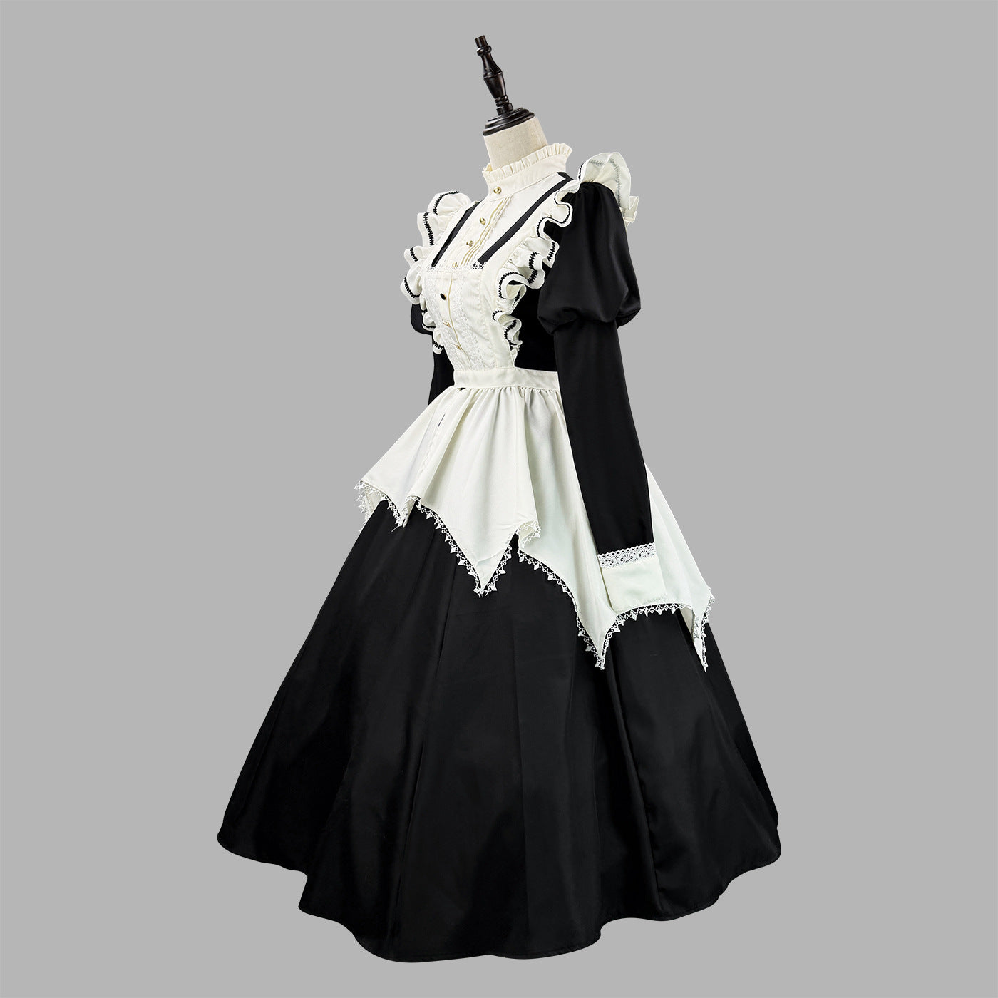 Dark Gothic Long Maid Outfit with Puff Sleeves Cosplay Lolita Dress