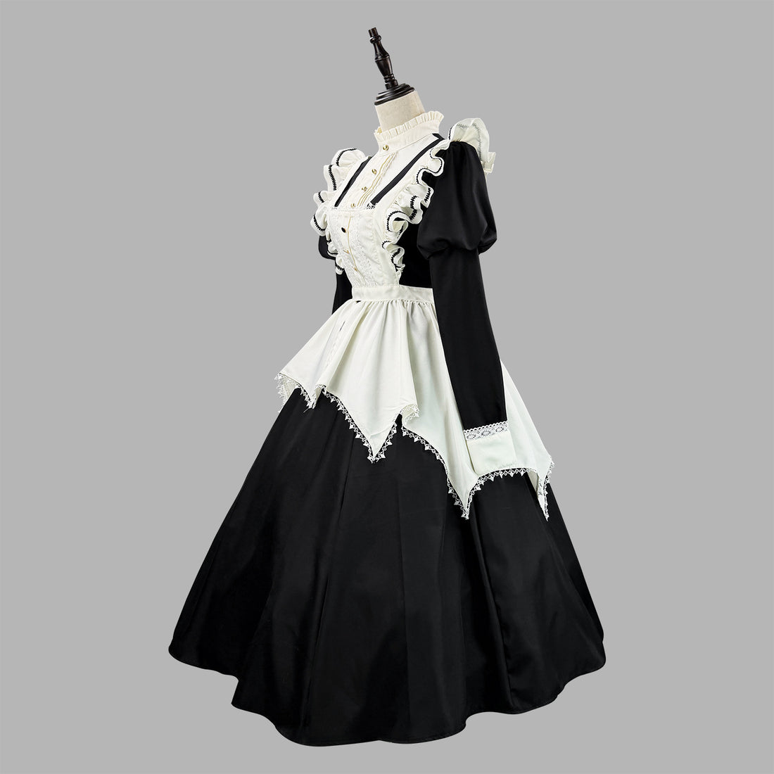 Dark Gothic Long Maid Outfit with Puff Sleeves Cosplay Lolita Dress