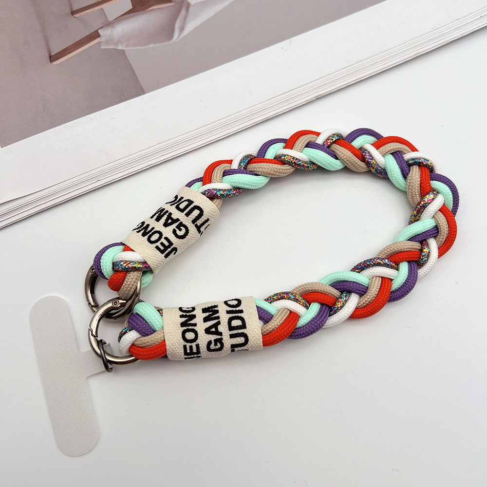 Clashing Colors Braided Wrist Phone Strap with Tether Tabs – Hand Woven Wristlet & Hand Lanyard