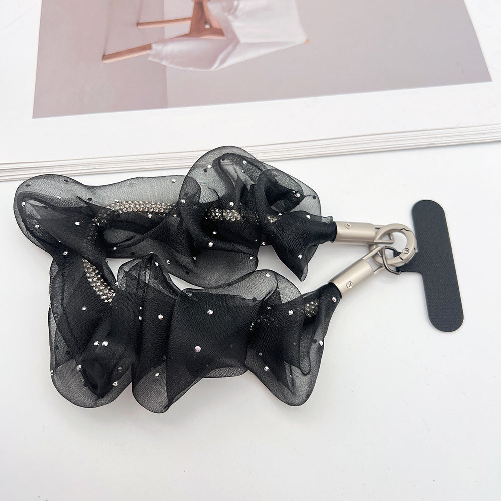 Rhinestones Tulle Wrist Phone Strap with Tether Tabs – Colon-shaped Wristlet & Hand Lanyard