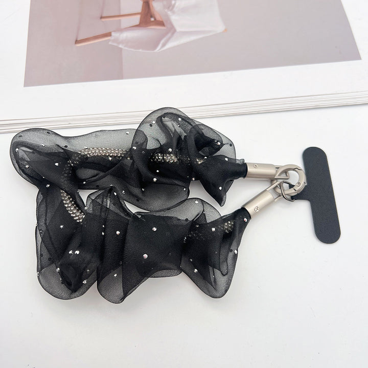 Rhinestones Tulle Wrist Phone Strap with Tether Tabs – Colon-shaped Wristlet & Hand Lanyard