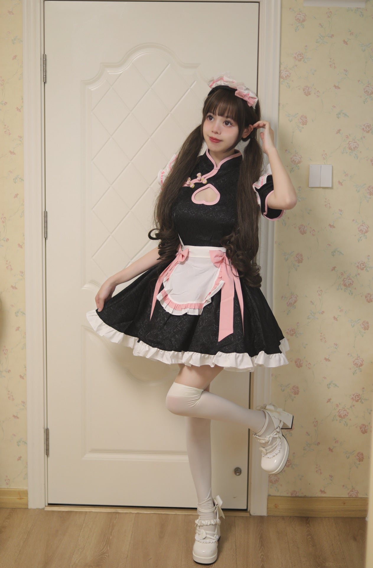 Heart-shaped Cutout Chinese Qipao Maid Outfit Lolita Dress