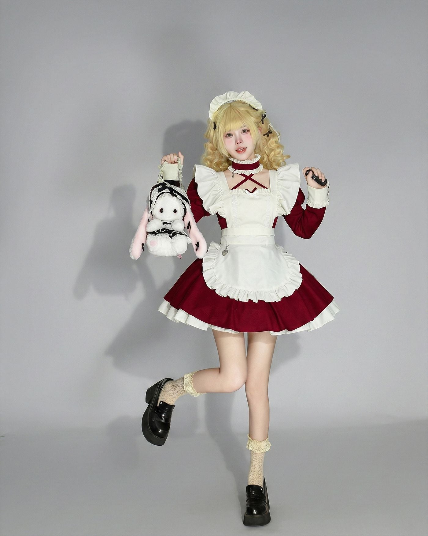 Gothic Lace Puff Sleeve Maid Outfit Game Streamers Cosplay Dress