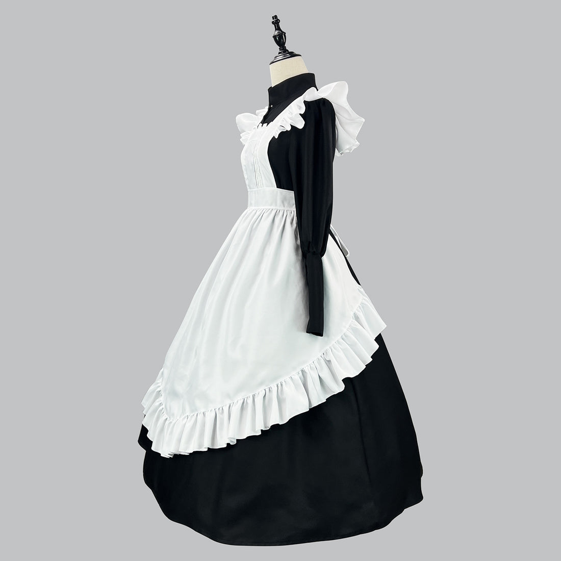 Black and White British Long Maid Outfit Lolita Dress Cosplay