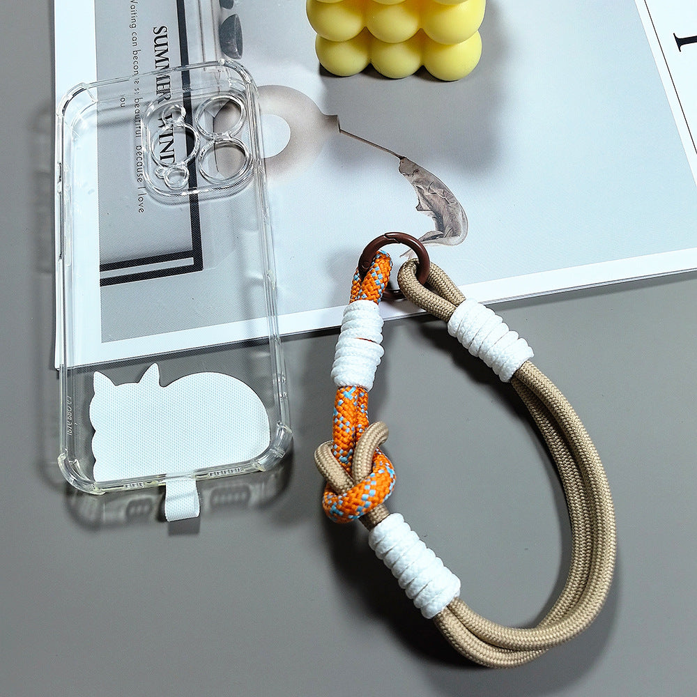 Multicolor Wrist Phone Strap with Cat Tether Tabs – Hand Woven Wrapped Wristlet & Hand Lanyard