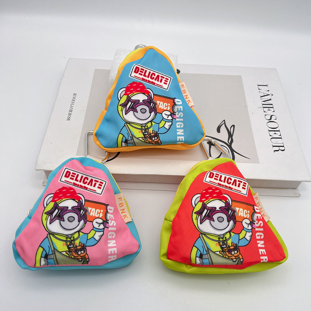 Cute Bear Mini Coin Purse Headphone Bag with Carabiner – Printed Mini Bag Phone Accessory