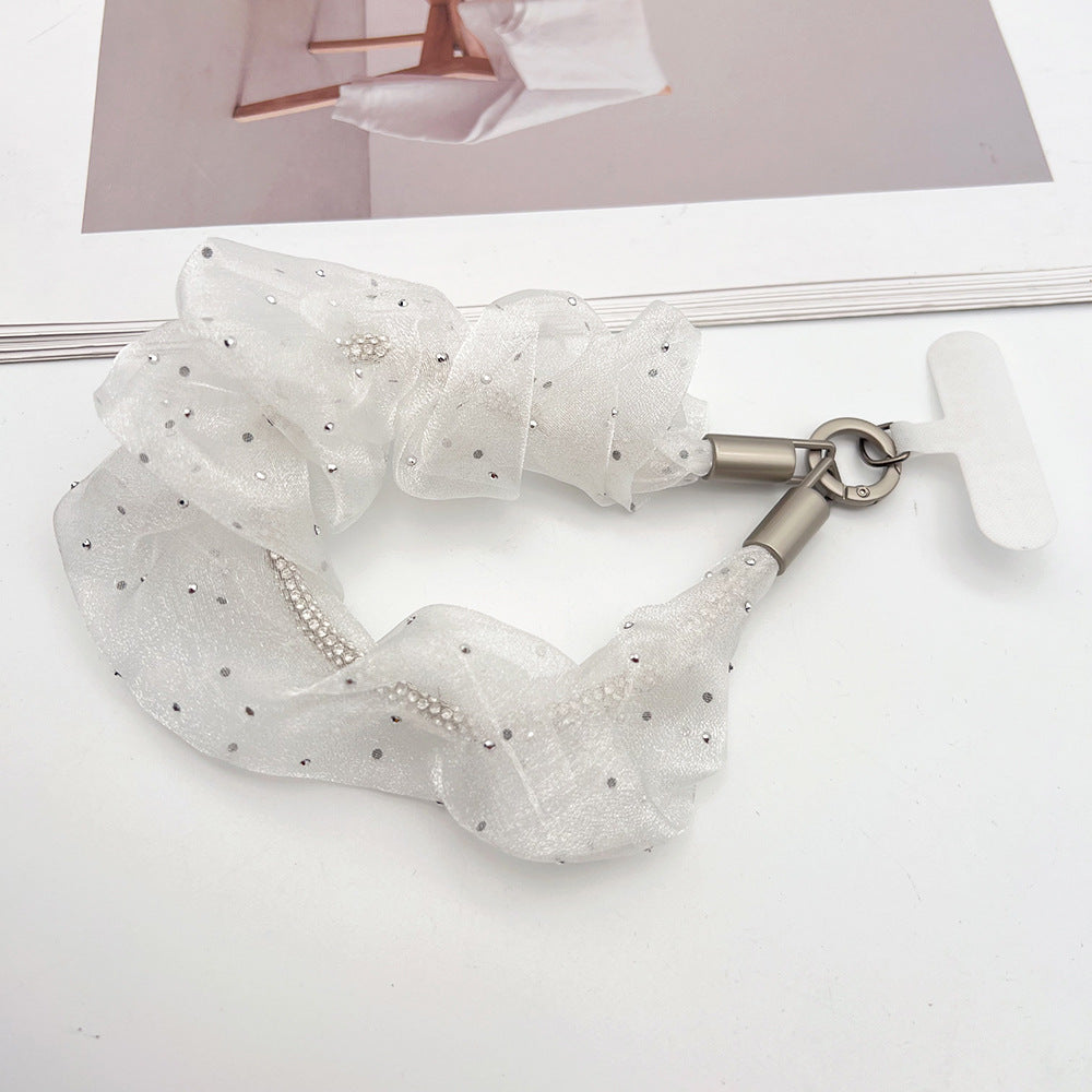 Rhinestones Tulle Wrist Phone Strap with Tether Tabs – Colon-shaped Wristlet & Hand Lanyard