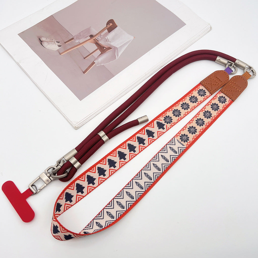 Trendy Patterns Woven Tape Crossbody Phone Strap with Tabs – Adjustable Wristlet & Hand Lanyard