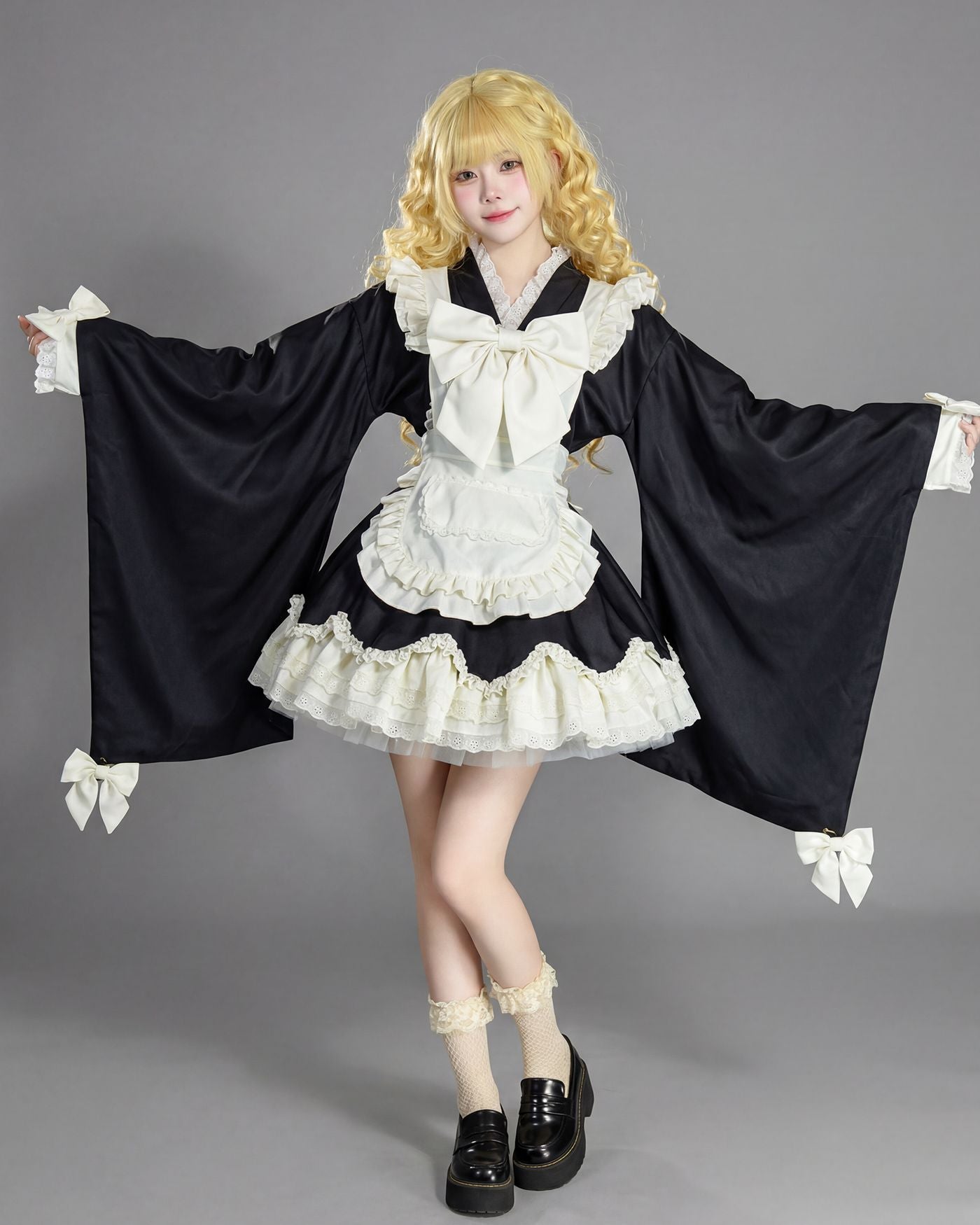 Kimono Lolita Wide Sleeve Maid Outfit Streamer Cosplay Dress