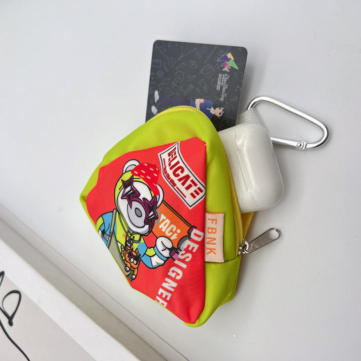 Cute Bear Mini Coin Purse Headphone Bag with Carabiner – Printed Mini Bag Phone Accessory