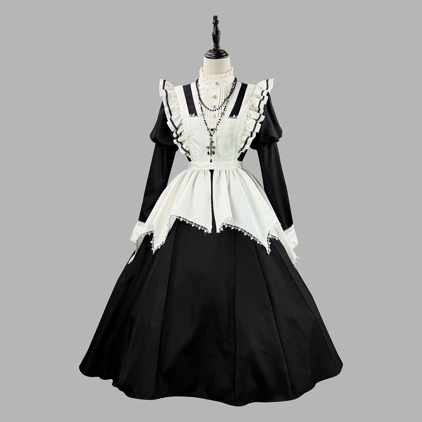 Dark Gothic Long Maid Outfit with Puff Sleeves Cosplay Lolita Dress