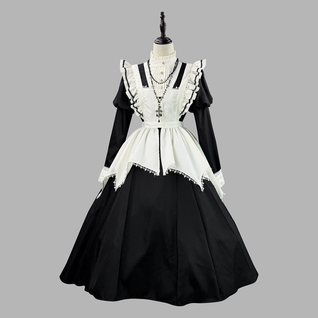 Dark Gothic Long Maid Outfit with Puff Sleeves Cosplay Lolita Dress
