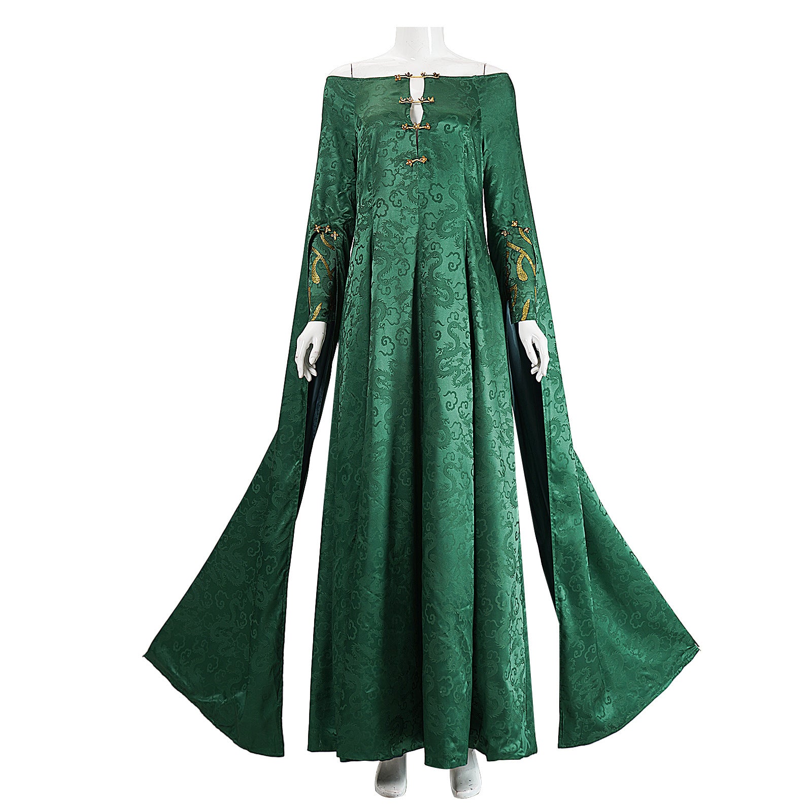 House of The Dragon: Alicent Hightower Green Jacquard Dress Cosplay Costumes