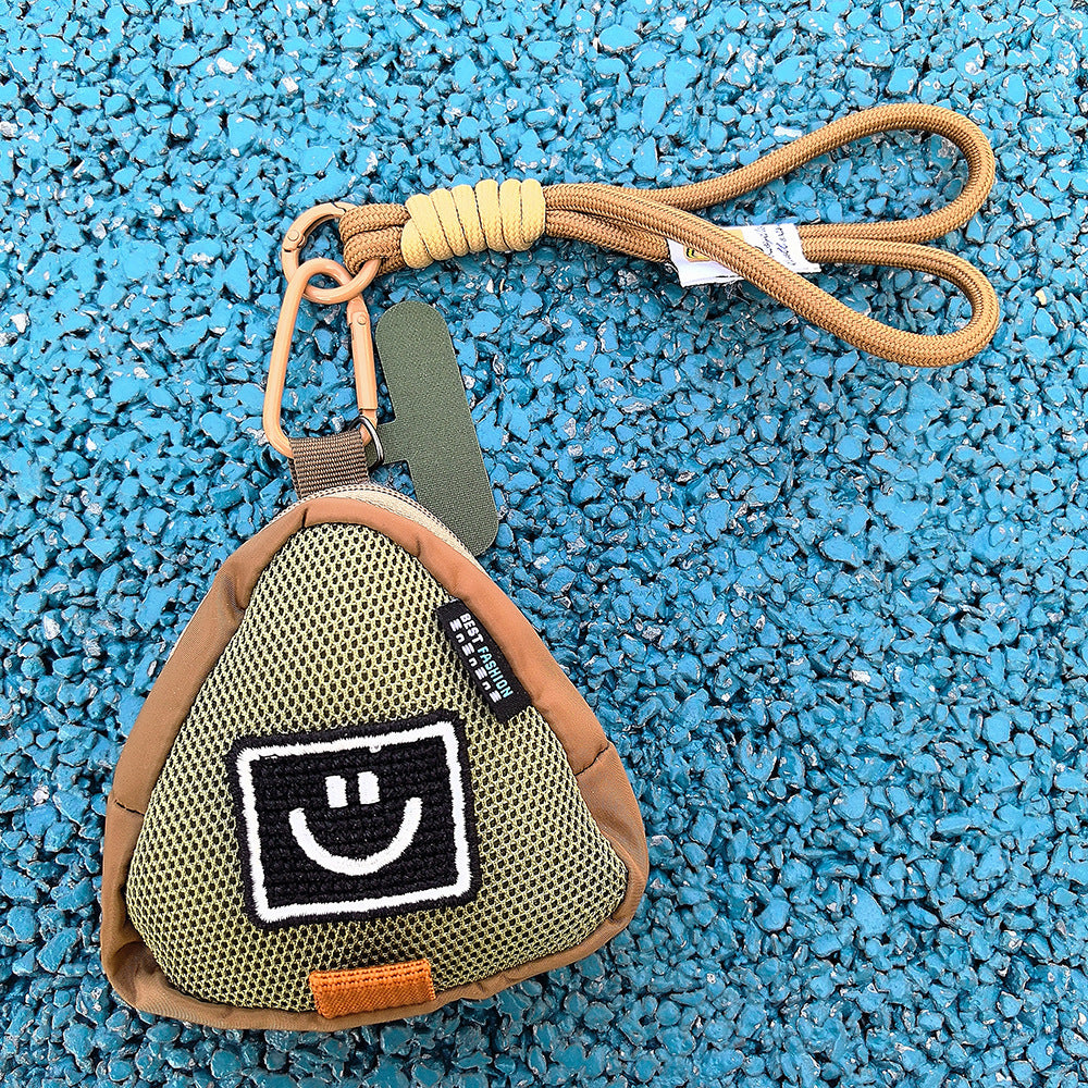 Smile Mini Coin Purse Triangle Headphone Bag with Handmade Phone Wrist Strap Phone Charm Accessory
