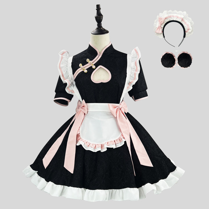 Heart-shaped Cutout Chinese Qipao Maid Outfit Lolita Dress