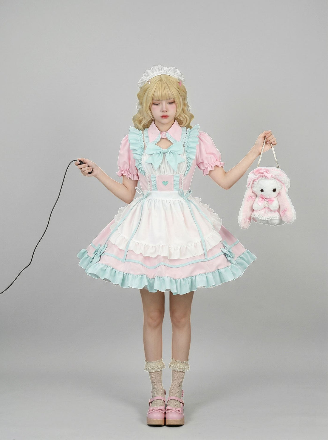 Enchanting Pink Lolita Maid Outfit Streamers Cosplay Dress