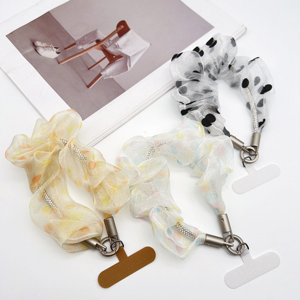 Polka Dots Tulle Wrist Phone Strap with Tether Tabs – Colon-shaped Wristlet & Hand Lanyard