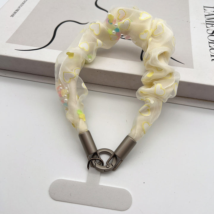 Floral Tulle Wrist Phone Strap with Tether Tabs – Colon-shaped Wristlet & Hand Lanyard