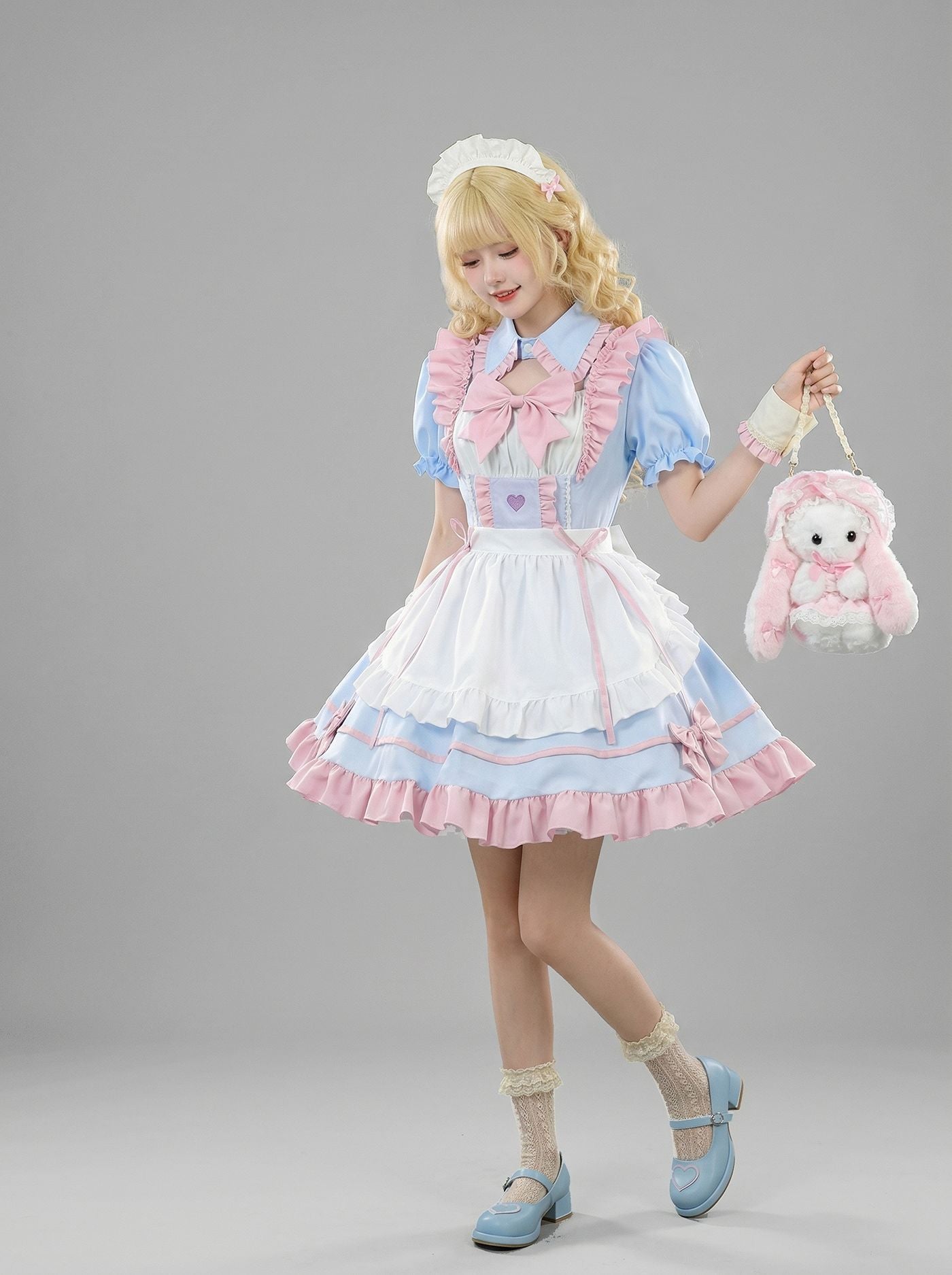 Enchanting Pink Lolita Maid Outfit Streamers Cosplay Dress