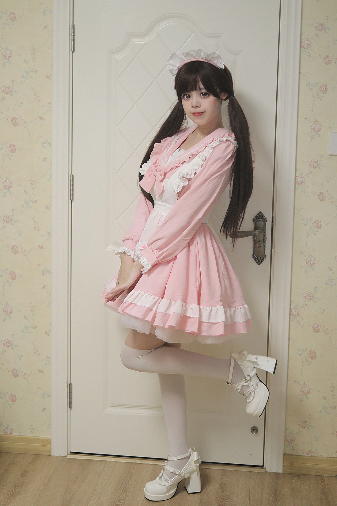 Sweet Japanese Preppy Sailor Collar Maid Outfit Lolita Dress