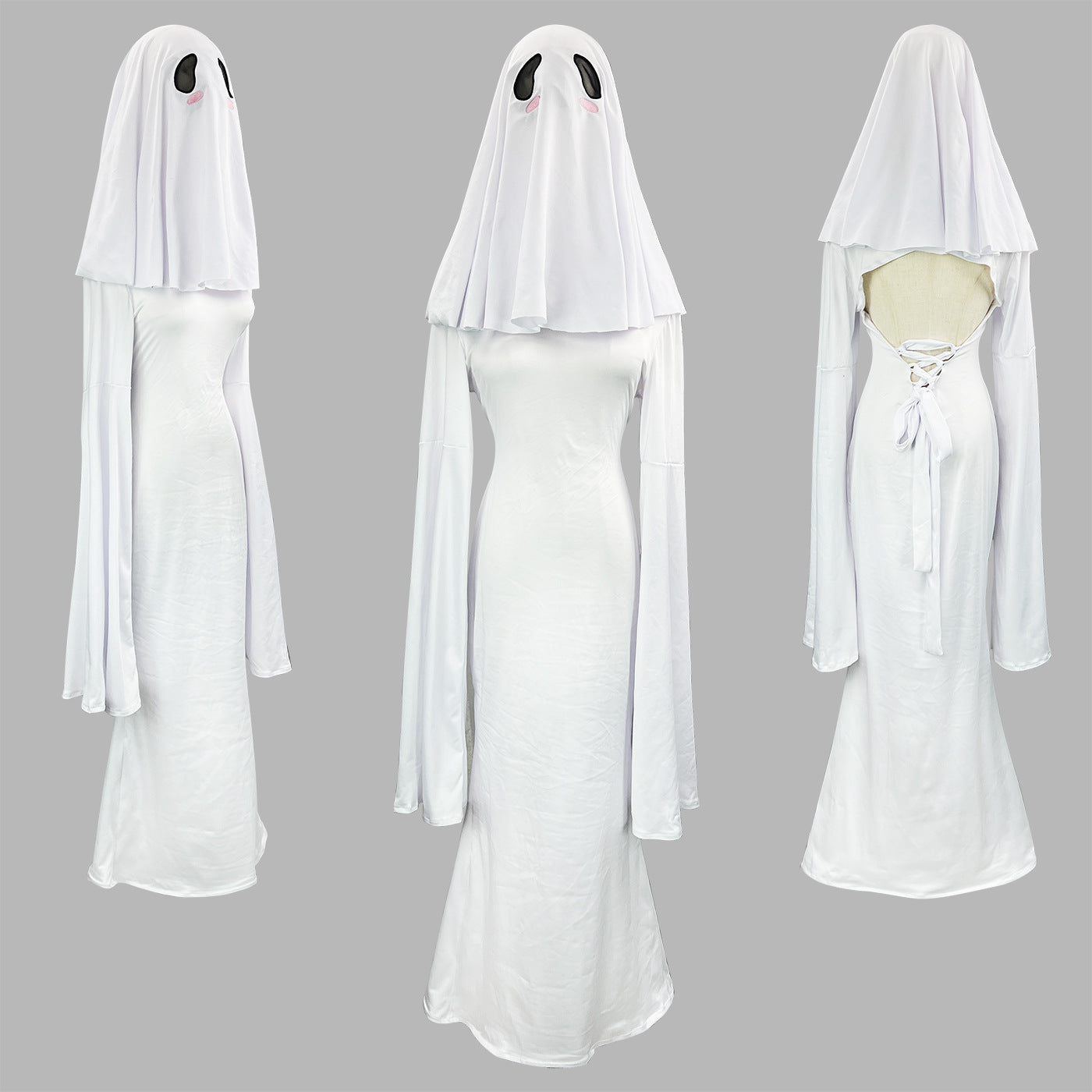 Cute Ghost Cosplay Costume for Women - Mrs. Kyoko Style Spooky White Dress with Face Mask