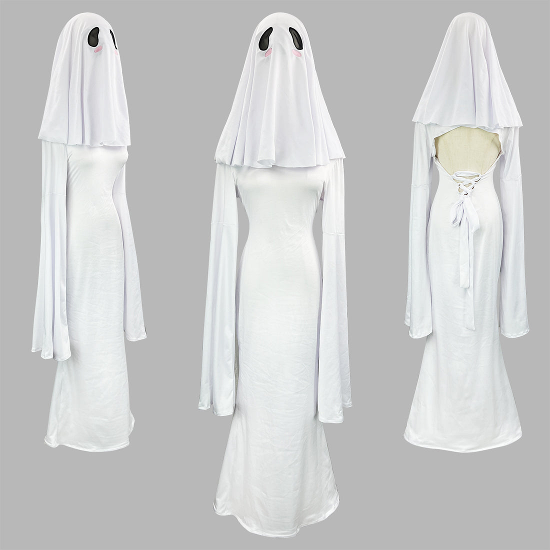 Cute Ghost Cosplay Costume for Women - Mrs. Kyoko Style Spooky White Dress with Face Mask