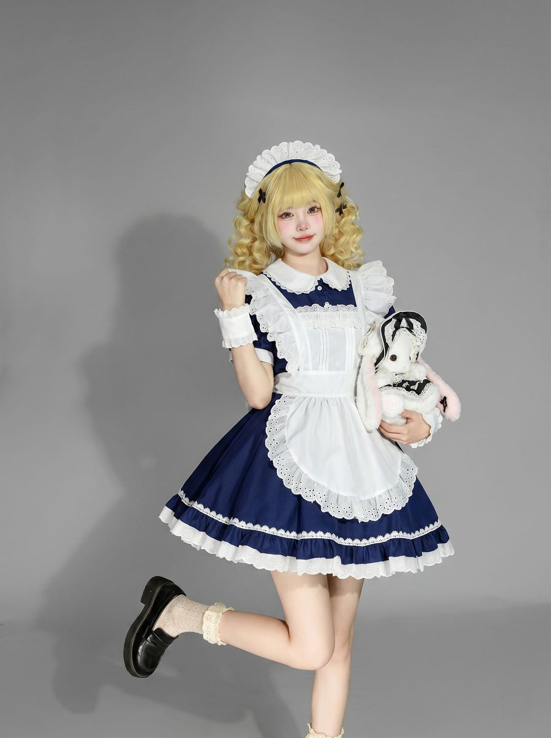 Navy Blue Classic Maid Outfit Cosplay Cafe Maid Lolita Dress