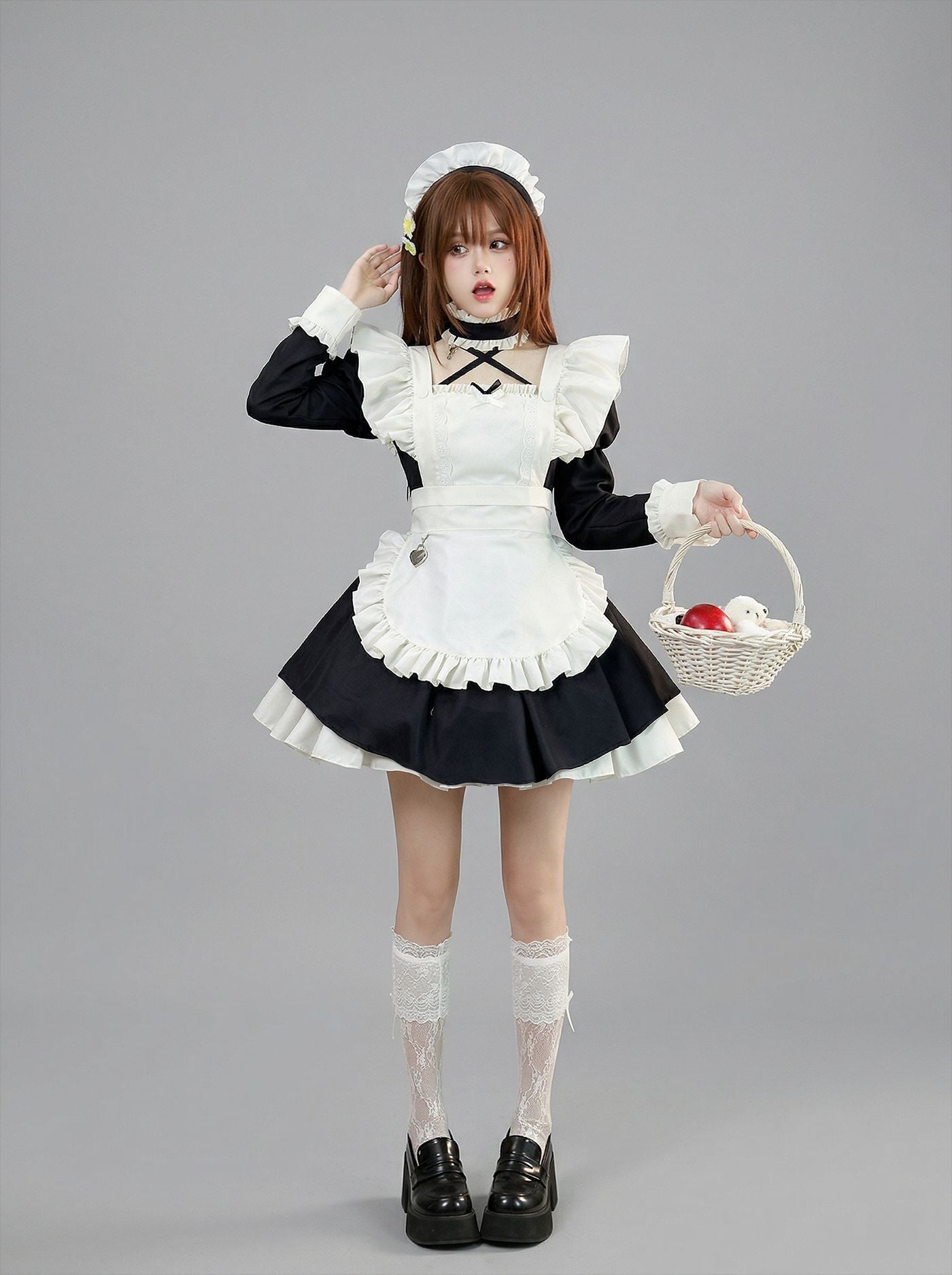 Gothic Lace Puff Sleeve Maid Outfit Game Streamers Cosplay Dress