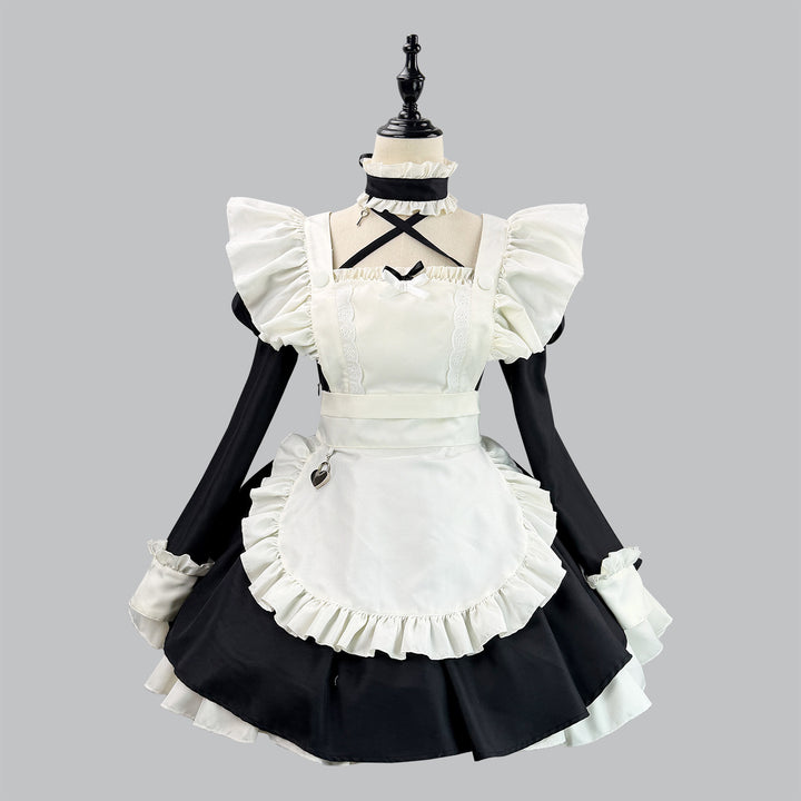 Gothic Lace Puff Sleeve Maid Outfit Game Streamers Cosplay Dress