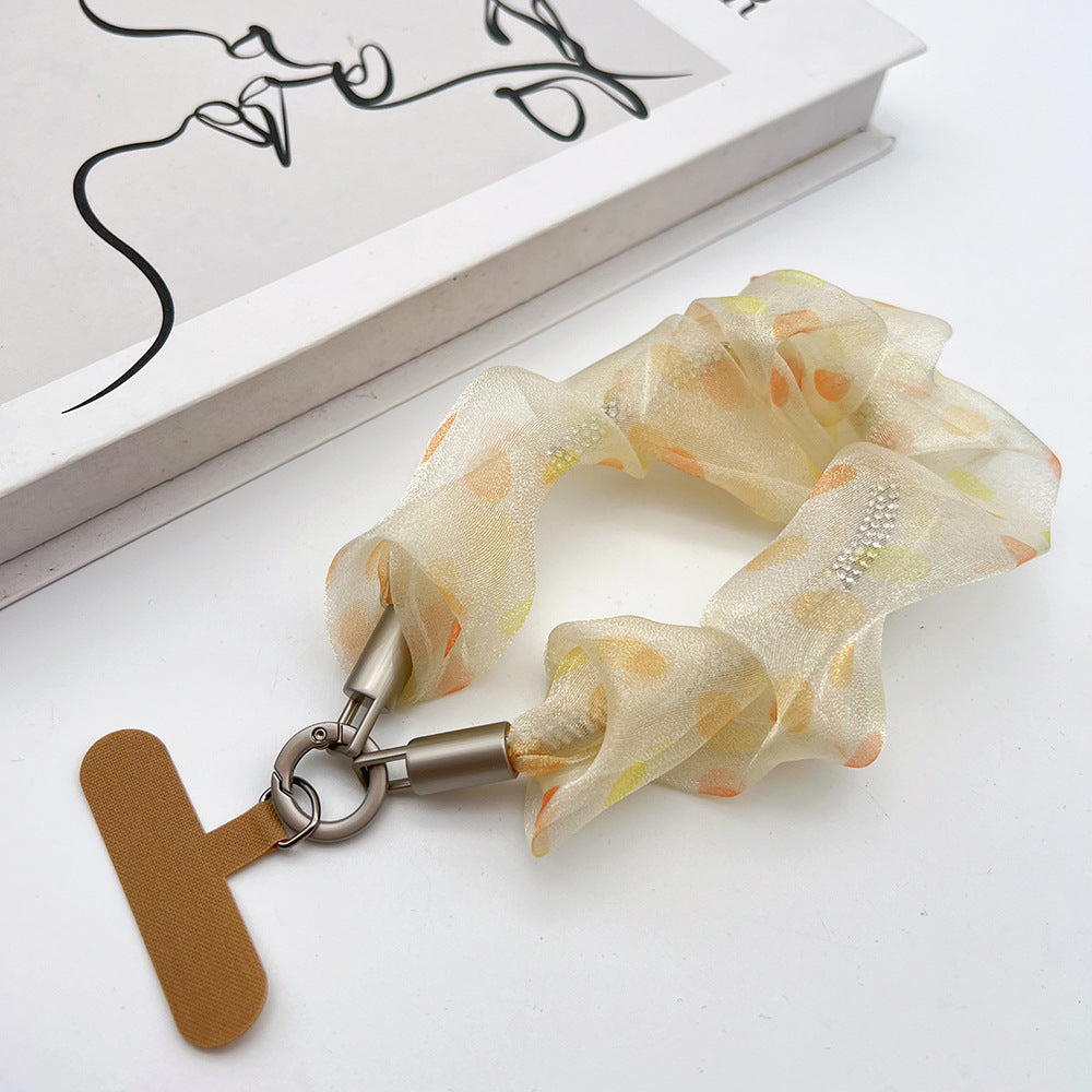 Polka Dots Tulle Wrist Phone Strap with Tether Tabs – Colon-shaped Wristlet & Hand Lanyard