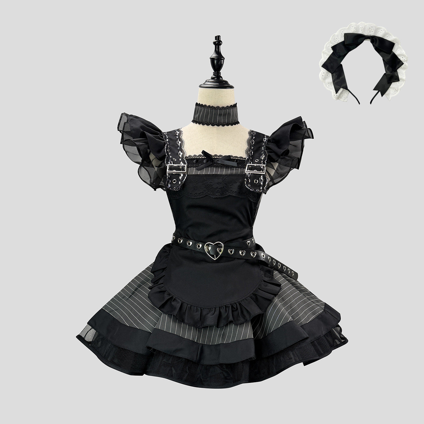 White Striped Retro Lolita Maid Outfit Subculture Cosplay Dress
