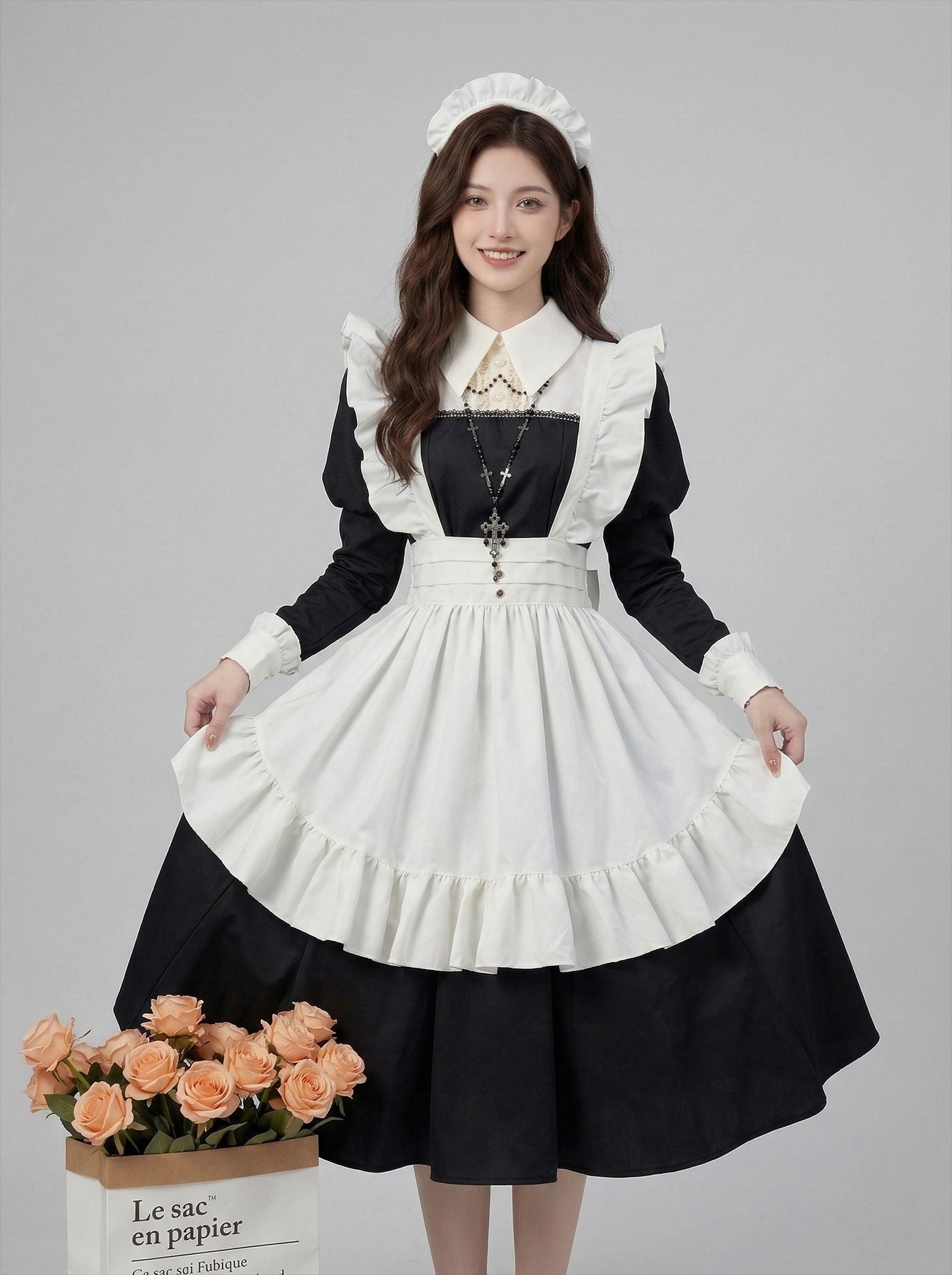 Akihabara Black White Traditional Maid Outfit Lolita Cosplay Dress