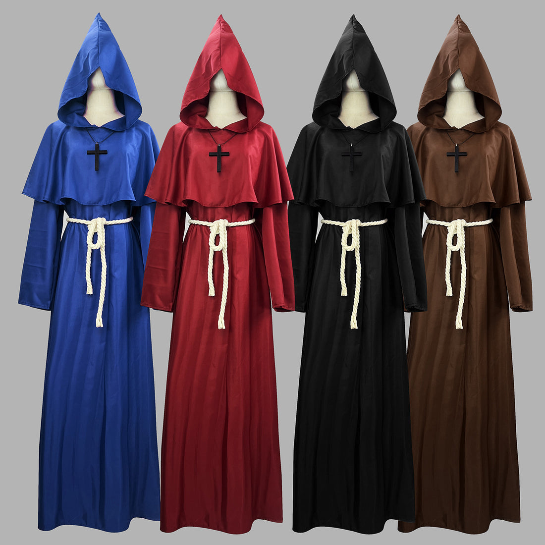 Medieval Priest Costume Men's Renaissance Monastic Robe Halloween Cosplay Cloak