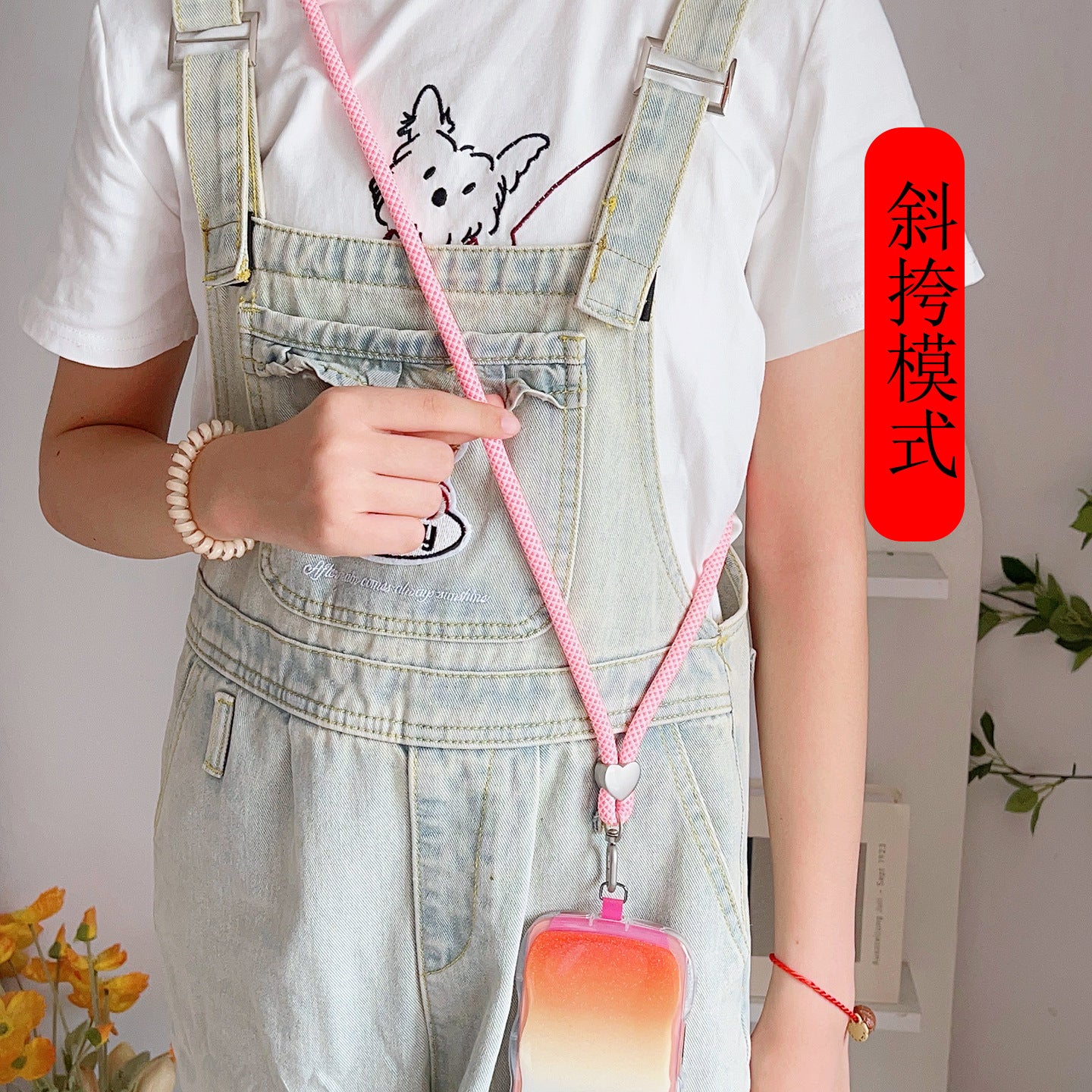 Heart Clasp Adjustable Crossbody Phone Strap with Tether Tabs – Hand Woven Wristlet & Hand Lanyard