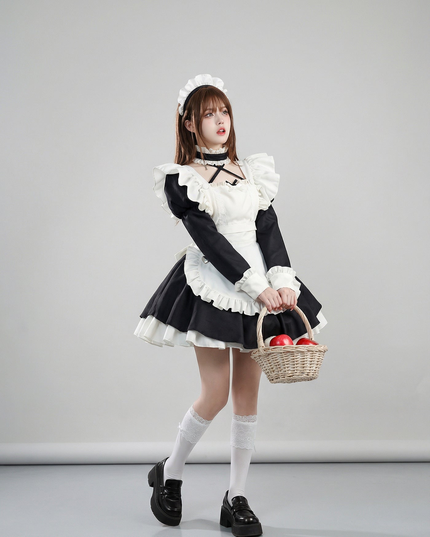 Gothic Lace Puff Sleeve Maid Outfit Game Streamers Cosplay Dress