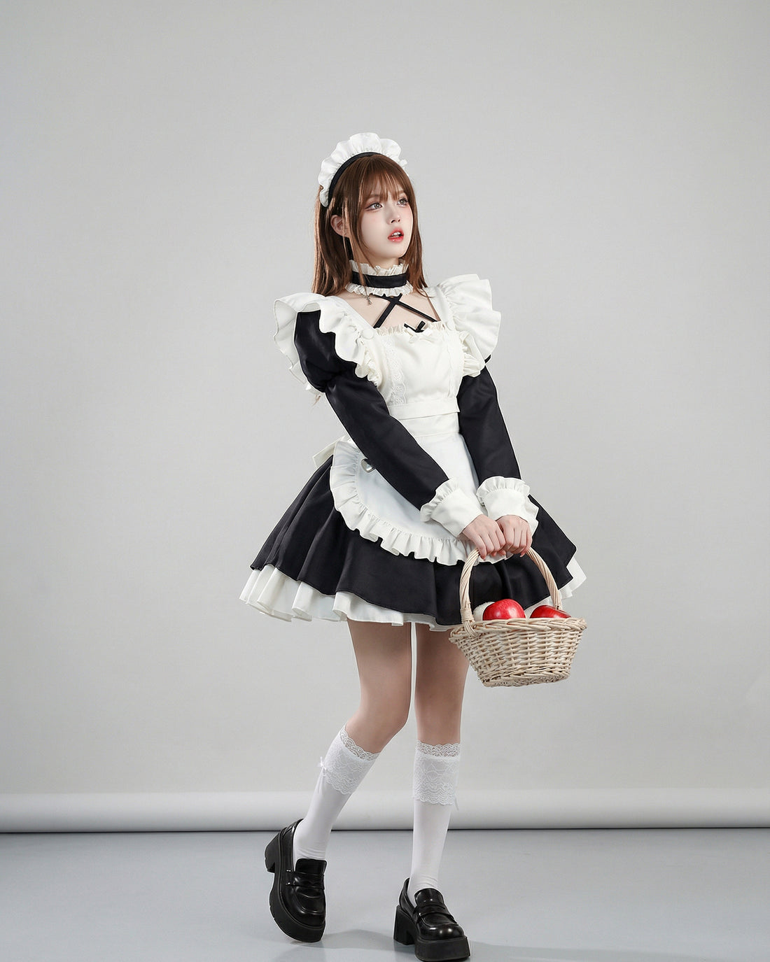 Gothic Lace Puff Sleeve Maid Outfit Game Streamers Cosplay Dress