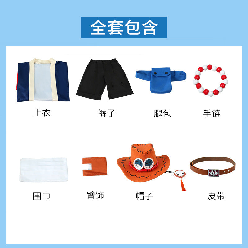 Anime Navigation Portgas D Ace Fullset with Hat One Piece Cosplay Costumes