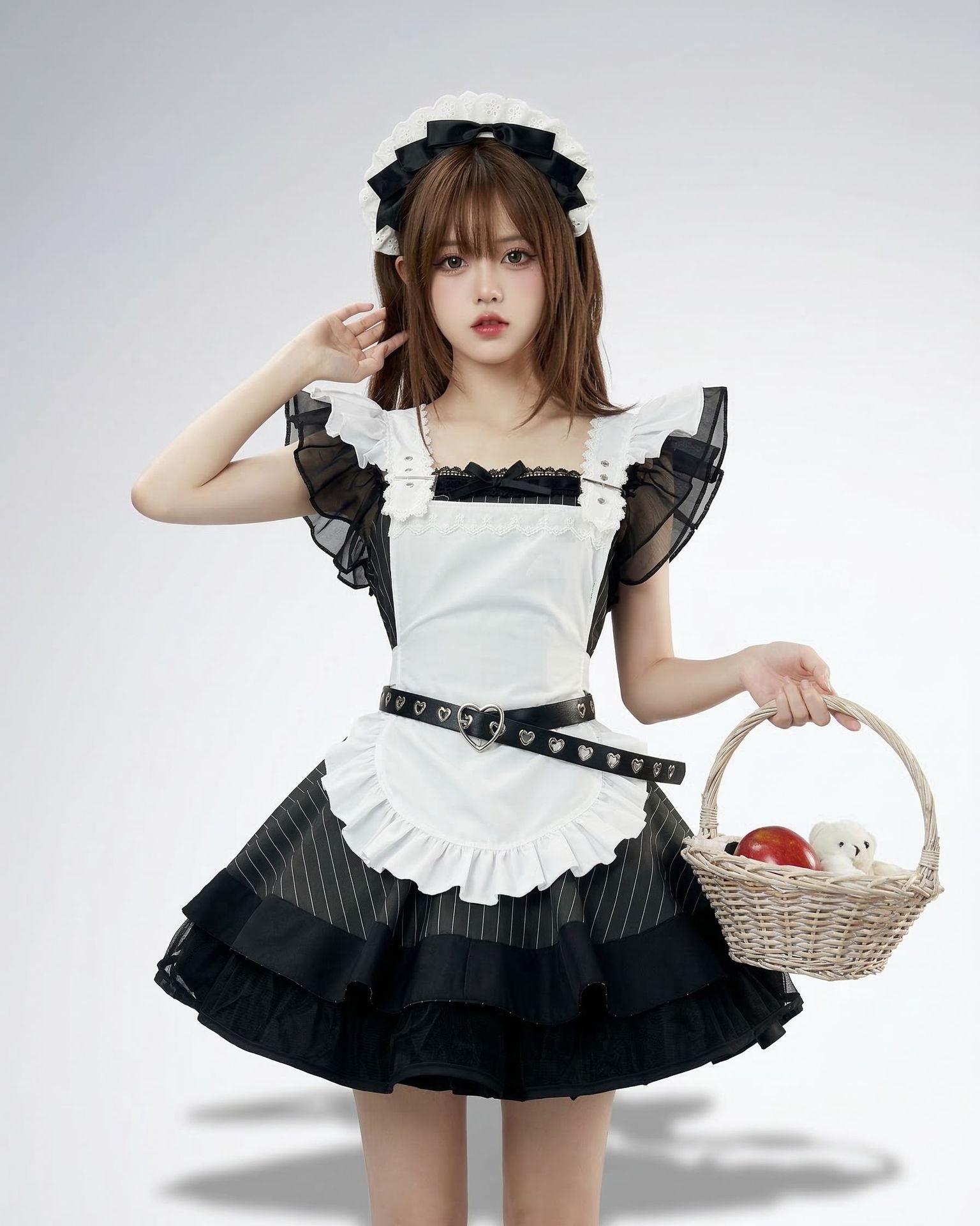 White Striped Retro Lolita Maid Outfit Subculture Cosplay Dress