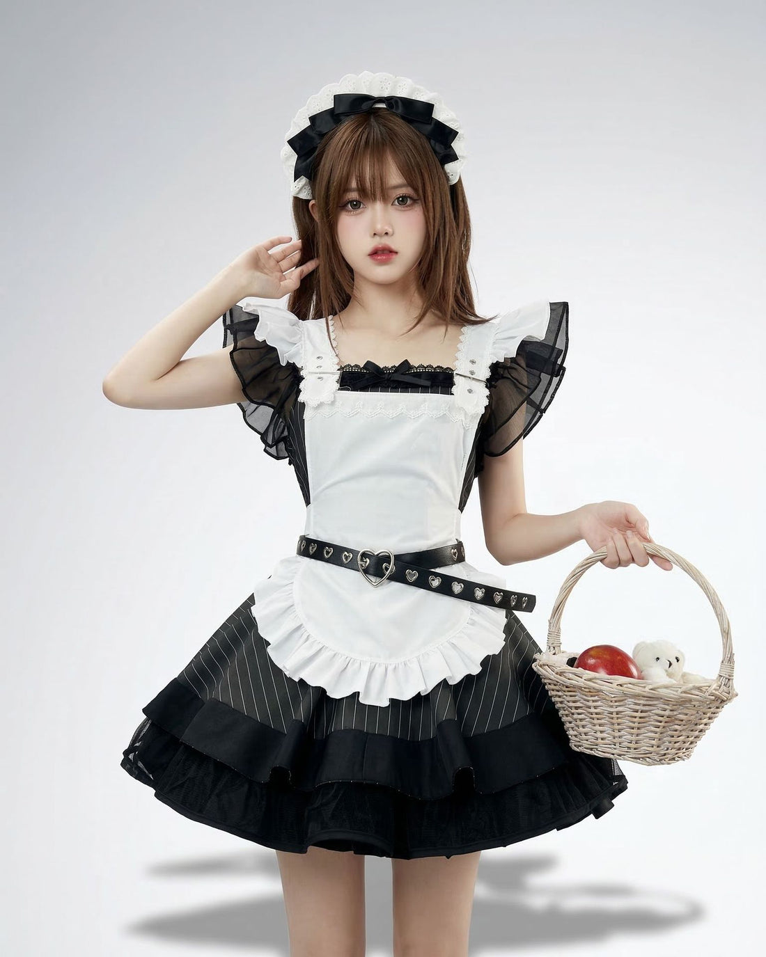White Striped Retro Lolita Maid Outfit Subculture Cosplay Dress
