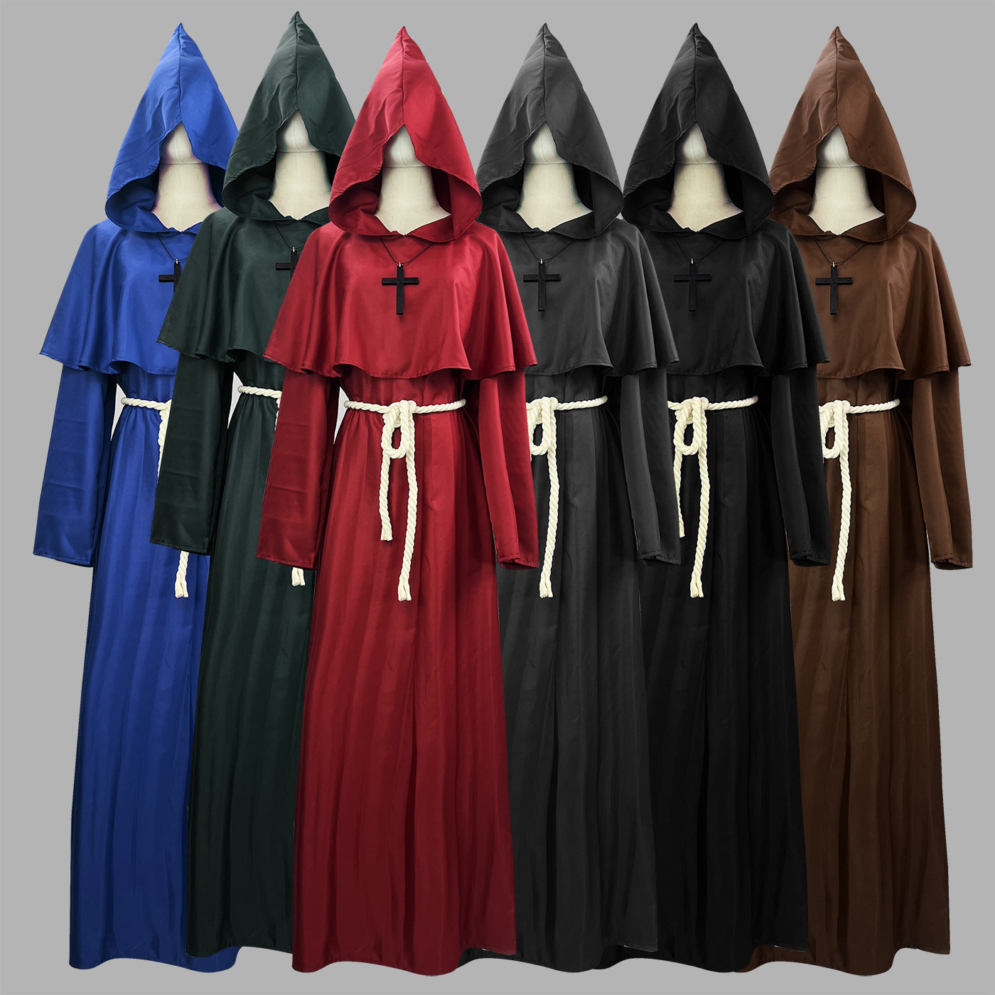 Medieval Priest Costume Men's Renaissance Monastic Robe Halloween Cosplay Cloak