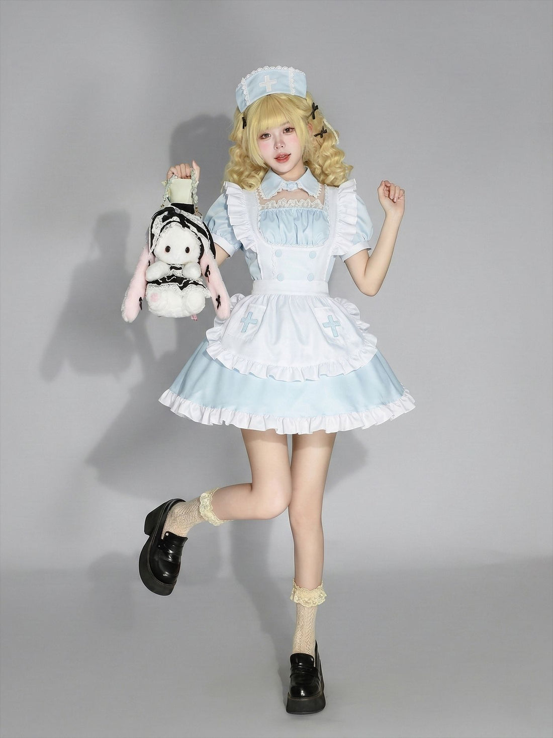 Light Color Angel Maid Outfit Cosplay Streamer Dress Costume