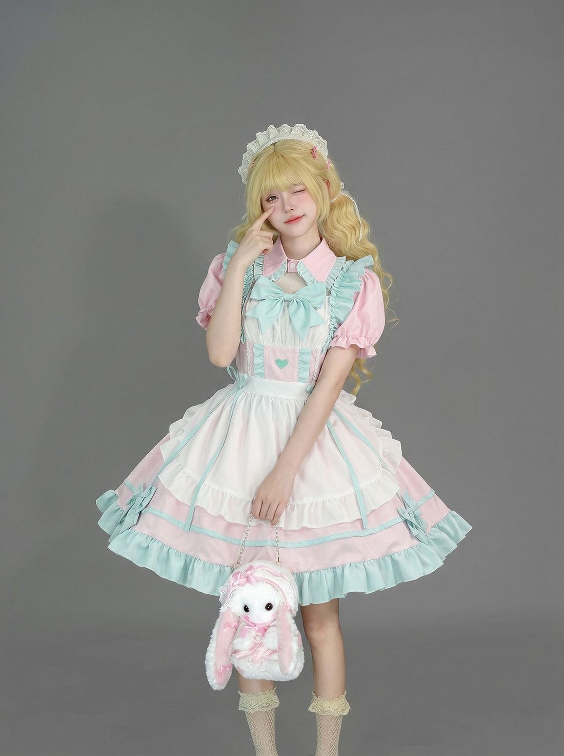 Enchanting Pink Lolita Maid Outfit Streamers Cosplay Dress