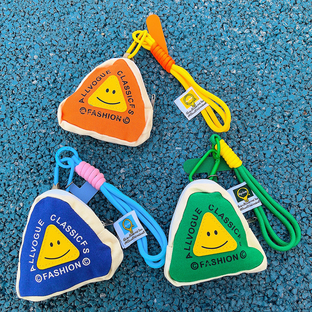 Smile Mini Coin Purse Triangle Headphone Bag with Handmade Phone Wrist Strap Phone Charm Accessory